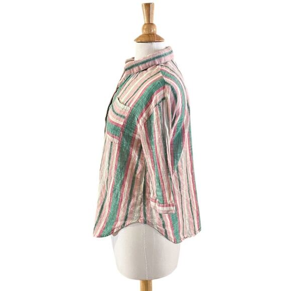 Unique Spectrum Cotton Pastel Striped 3/4 Sleeve Button Down Shirt, Pocket, S - Picture 3 of 13